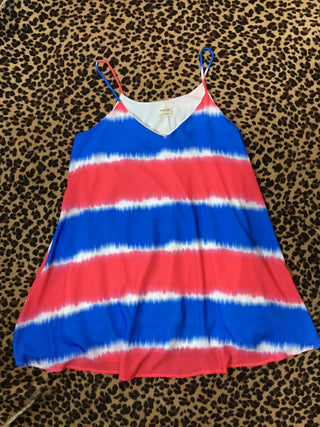 Red blue tie dye Flowy dress