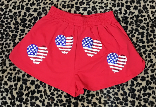Red heart shorts