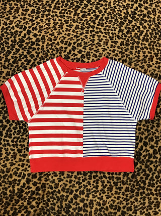 Red blue Striped Flowy shirt