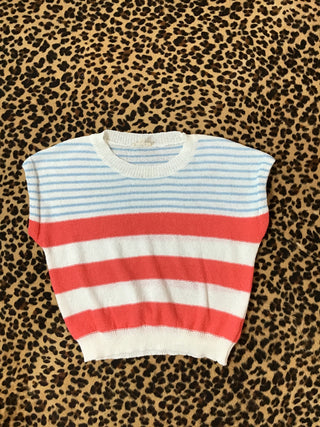 Light blue / red knitted sweater vest