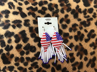 Red white and blue dangle earrings