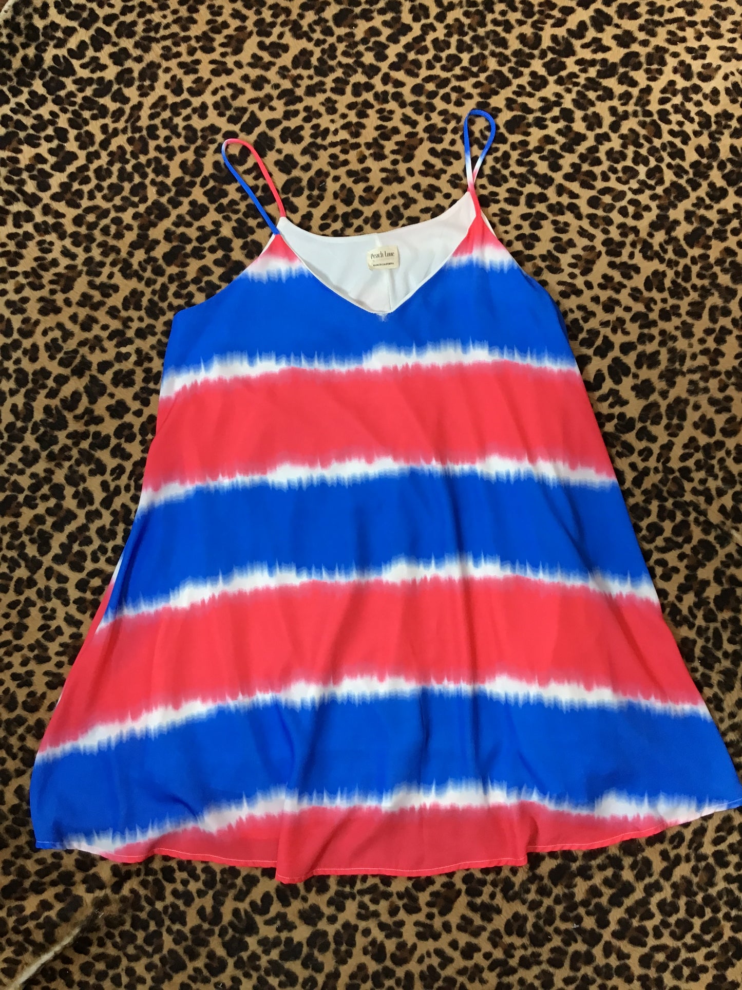 Red blue tie dye Flowy dress
