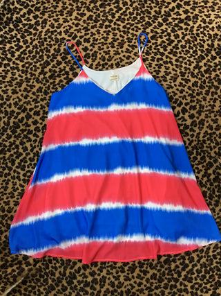 Red blue tie dye Flowy dress